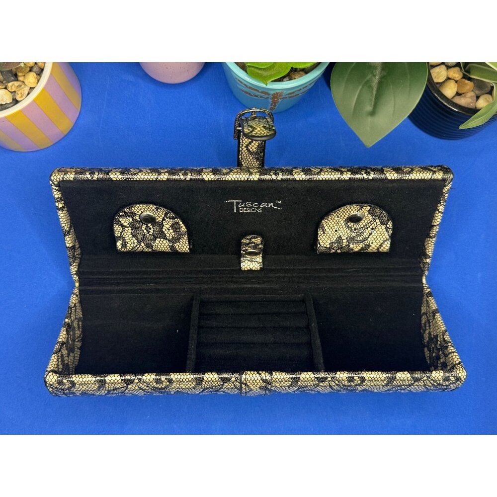Tuscan Designs Black Lace Jewelry Organizer Roll With Snap Closure